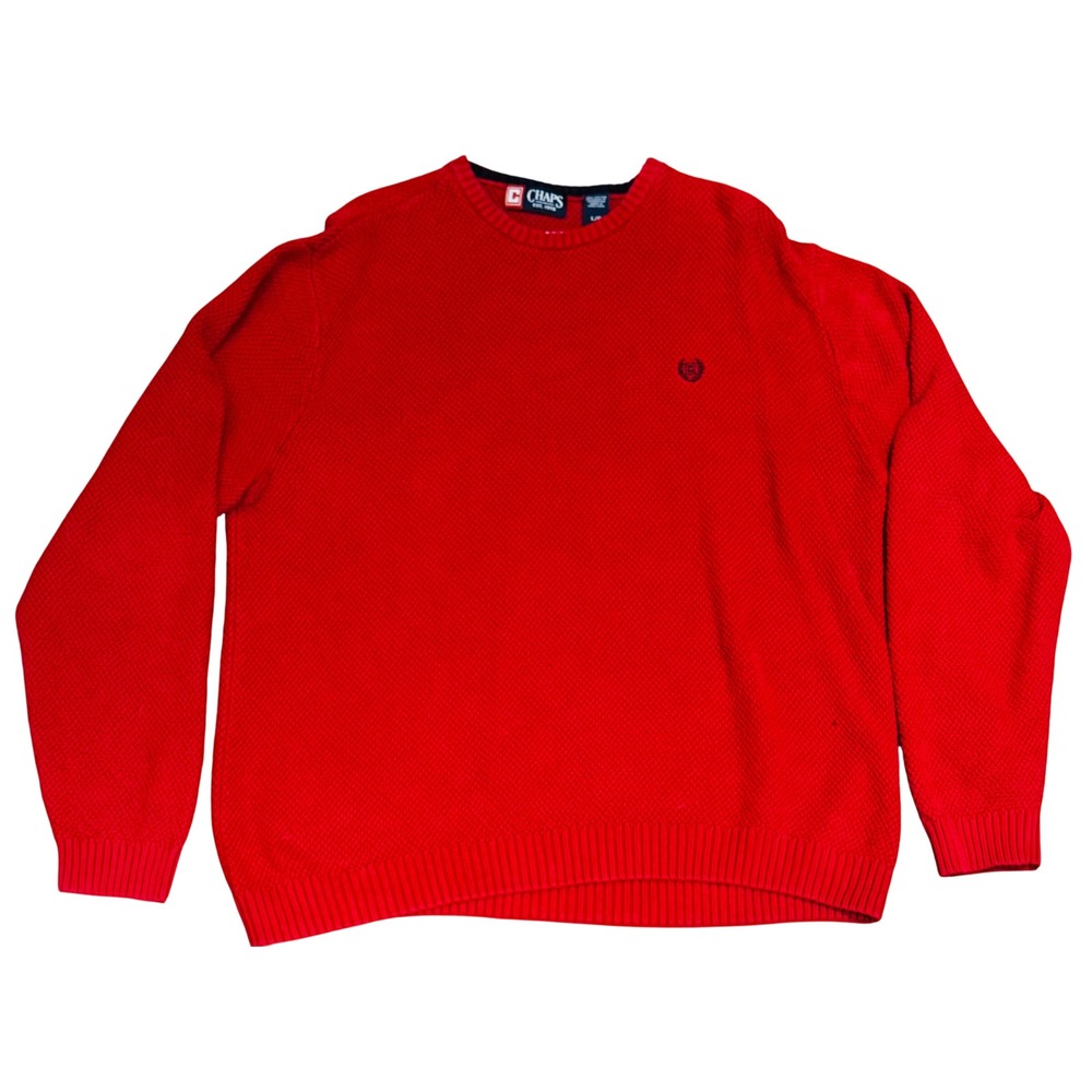 Vintage Chaps Mens Large Red Crewneck Sweater Cotton Textured Knit Hong Kong